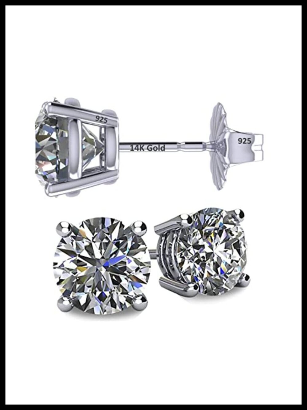 14K Gold Post Stud Earrings Sterling Silver Platinum Plated Zirconia